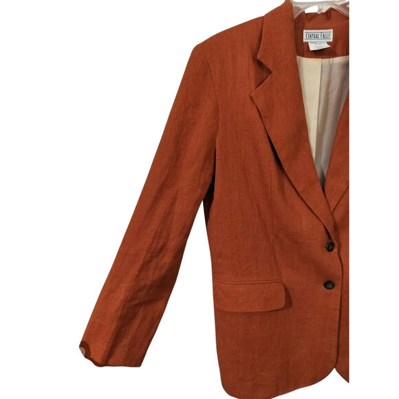 3316)Vtg Central Falls Orange Linen Two Button Closure Lined Blazer Size 10 - Picture 2 of 10